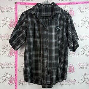 Dazy shirt striped Men's Plaid Short-Sleeve Button-Down Shirt — Black & Gray